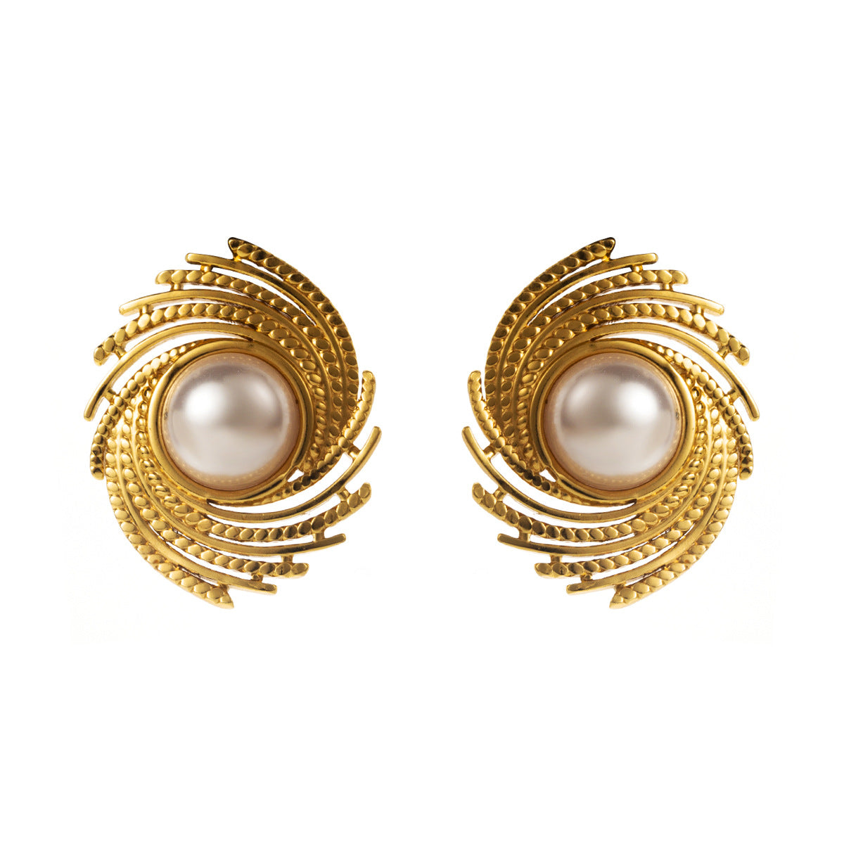 Pendientes de acero inoxidable geométricos minimalistas con incrustaciones de perlas simuladas para mujer, joyería de moda de lujo chapada