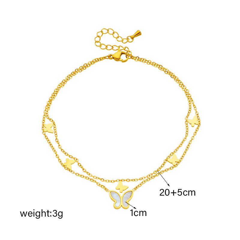 Tobillera Pulsera de Tobillo de Mariposa Pulida Minimalista de Acero de Titanio Multicapa Estilo Playa Versátil