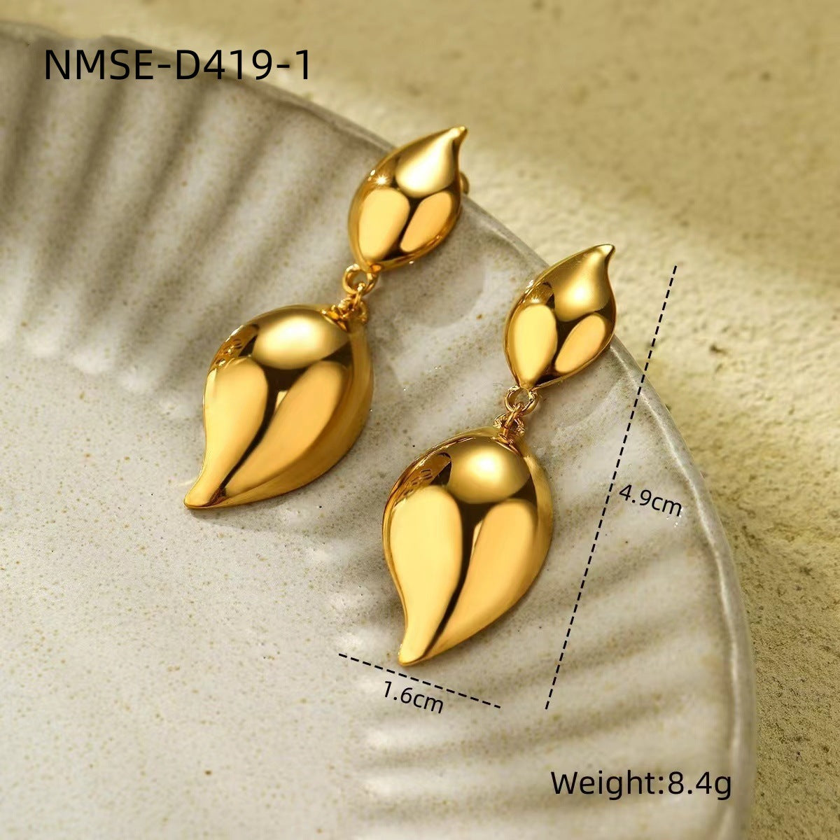 Pendientes minimalistas de acero de titanio con chapado en oro de 18 quilates, pendientes colgantes con forma de lágrima para mujer