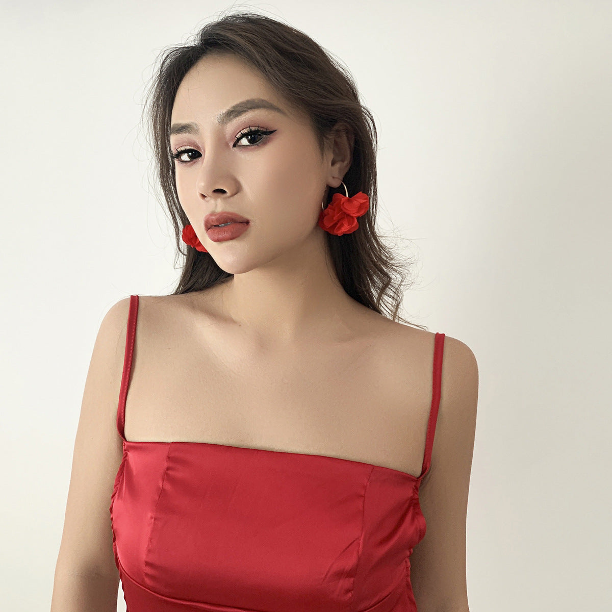 Rustic Floral Rose and Camellia Earrings with Colorful Tassel Embellishment in Metal with Plated Finish