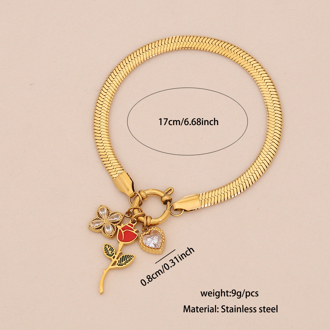 Elegante Collana da Donna con Ciondolo a Cuore Floreale in Acciaio Inossidabile e Goccia d'Olio