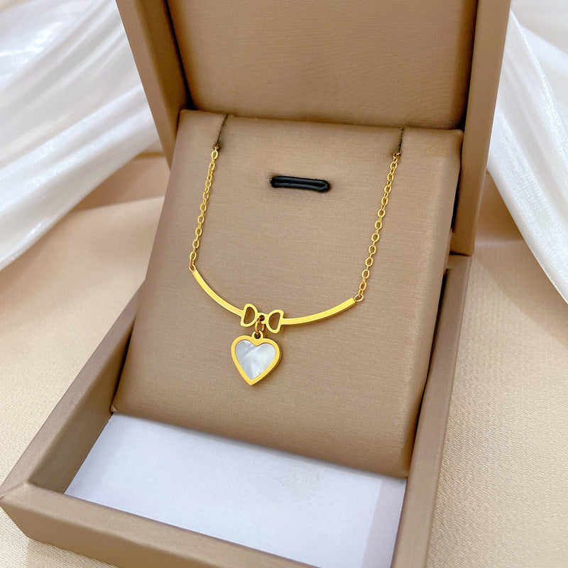 Minimalist Titanium Steel Butterfly and Heart Pendant Necklace for Women with Gold Plating and Geometric Design Locket Chain