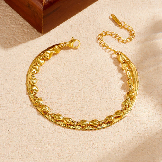 Minimalist Vintage Gold Plated Heart Cable Chain Bracelet for Women
