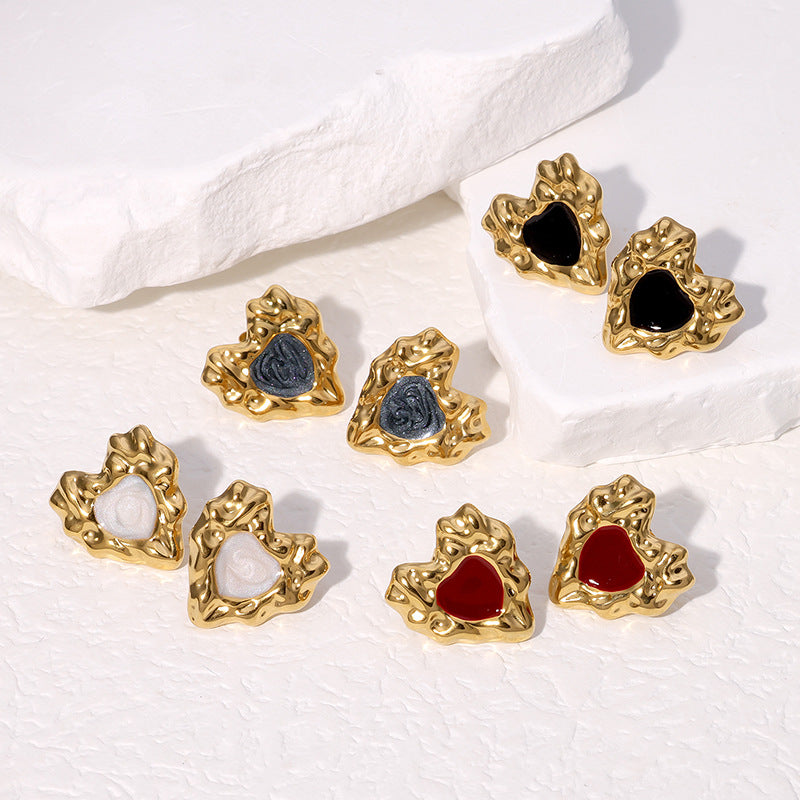 Minimalist Luxury 18K Gold Plated Heart Stainless Steel Earrings for Women