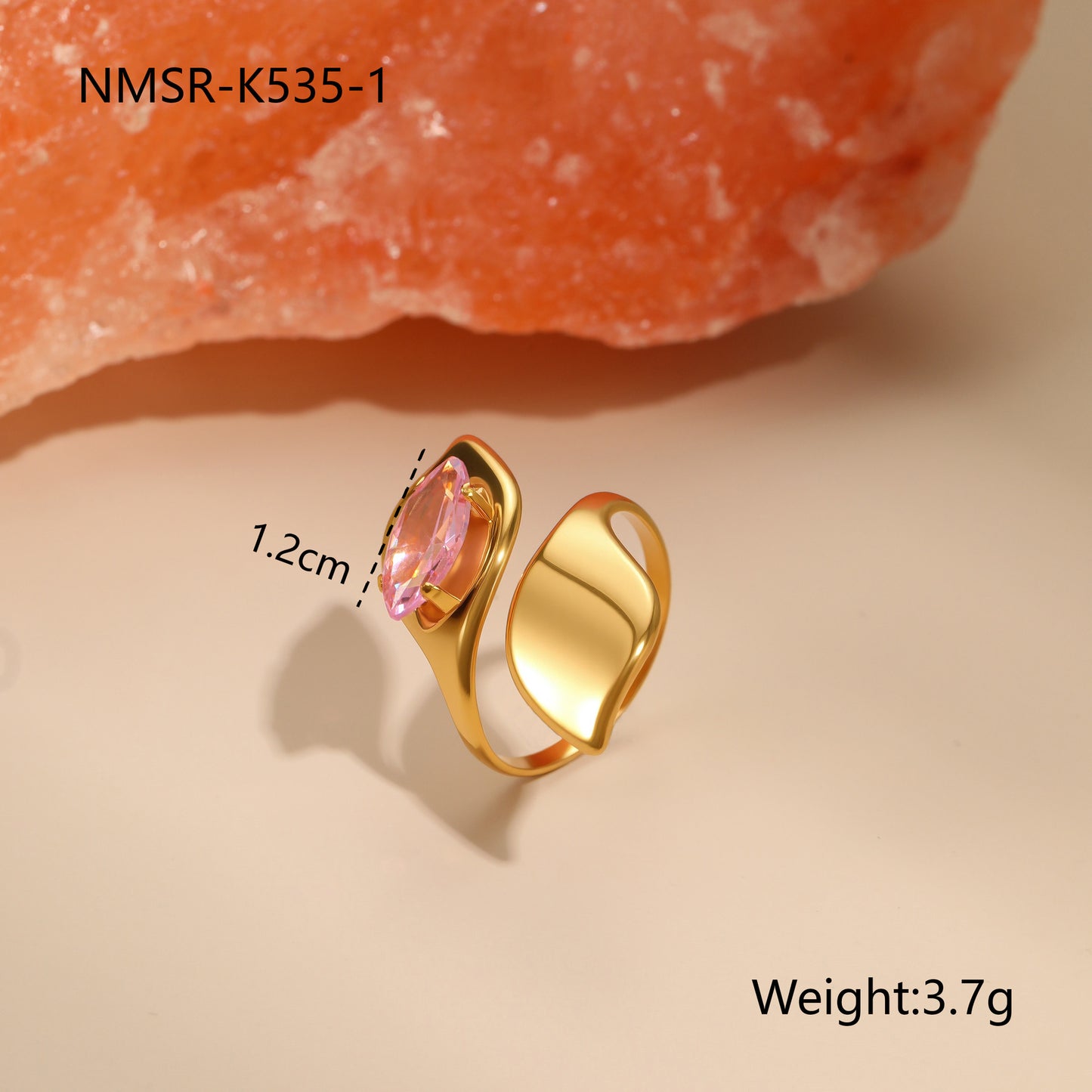 Anello Minimalista Geometrico in Acciaio Inossidabile con Placcatura in Oro 18K e Zirconia Rosa da Donna