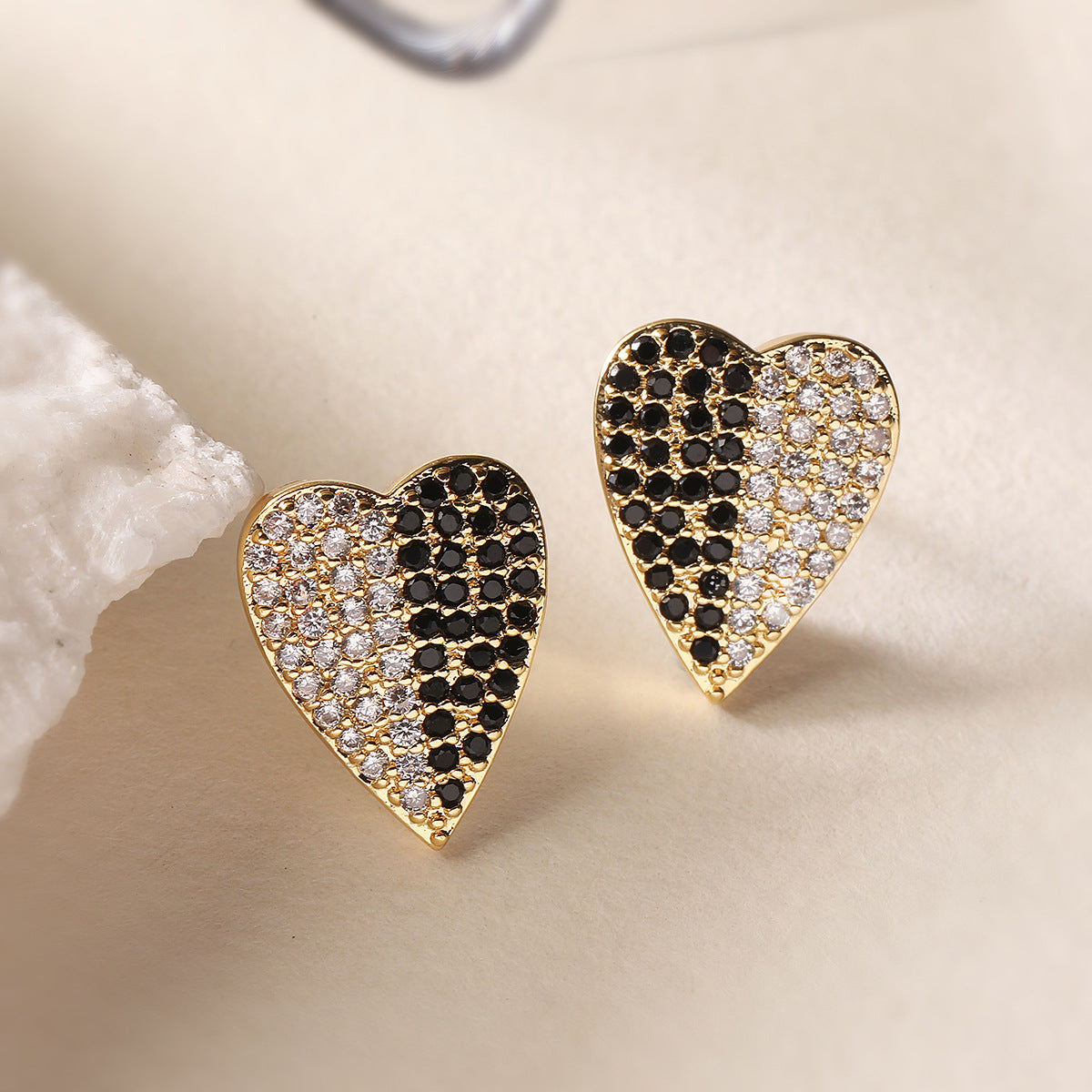 Minimalist Heart-Shaped Copper Earrings with Micro-Pave Zirconia for Women