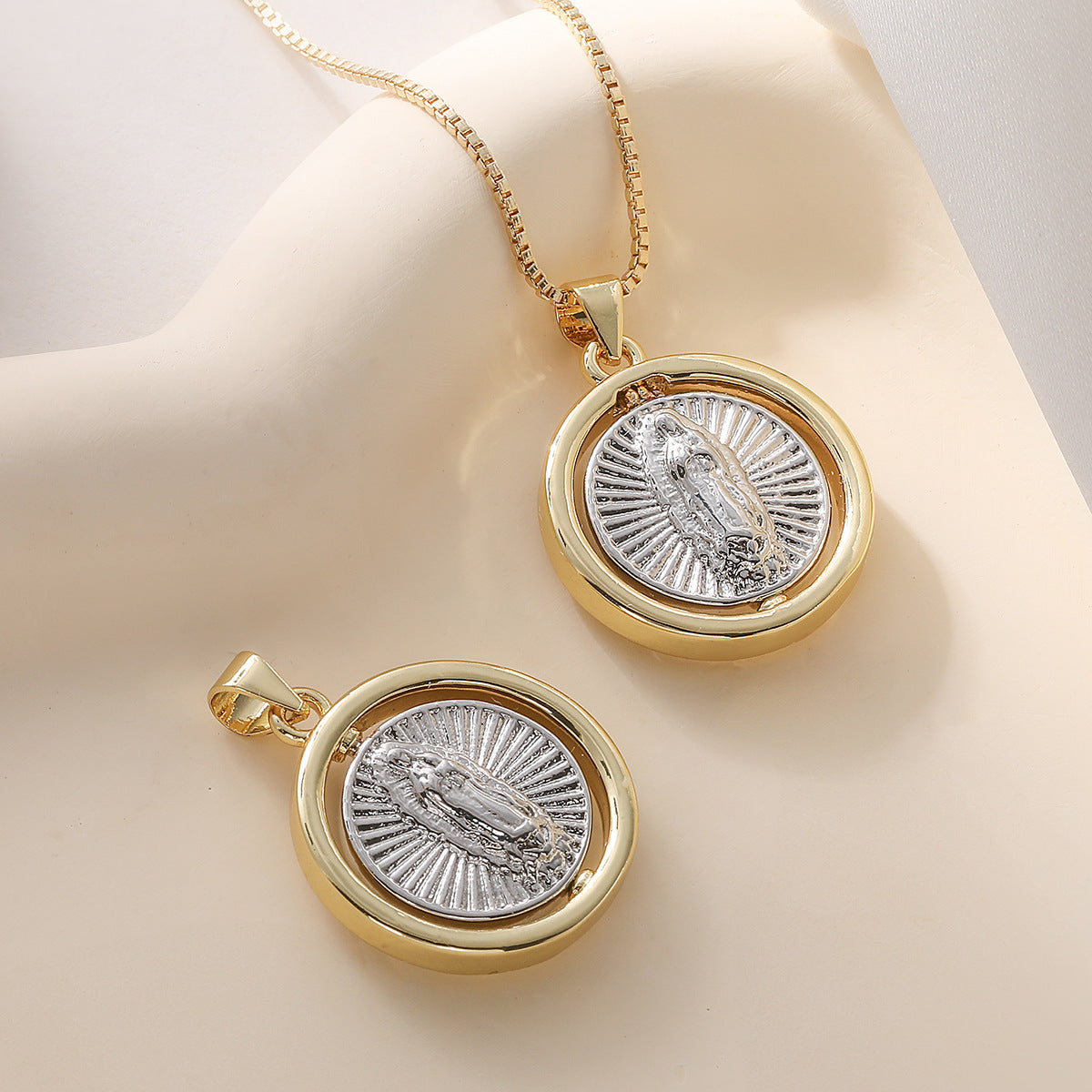 Vintage Two-Tone Plated Geometric Brass Pendant Necklace for Women