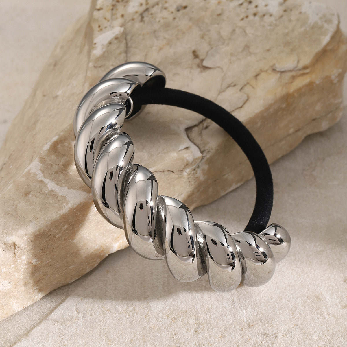 Minimalist Braided Stainless Steel Hair Tie for Ponytail with Plated Finish
