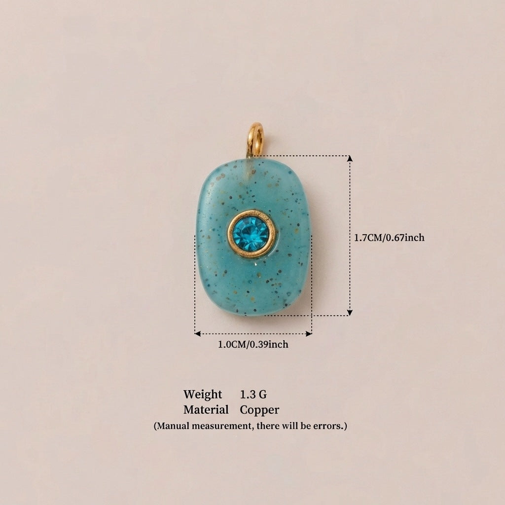 Colorful Cubic Zirconia Round Square Geometric Gold Plated Stainless Steel Pendant