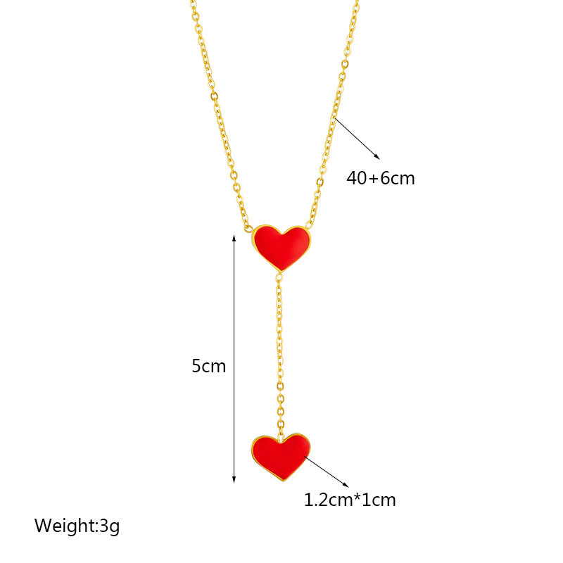 Vintage Minimalist Heart Star Eye Round Pendant Necklace in Stainless Steel with Enamel and Rhinestone Inlay