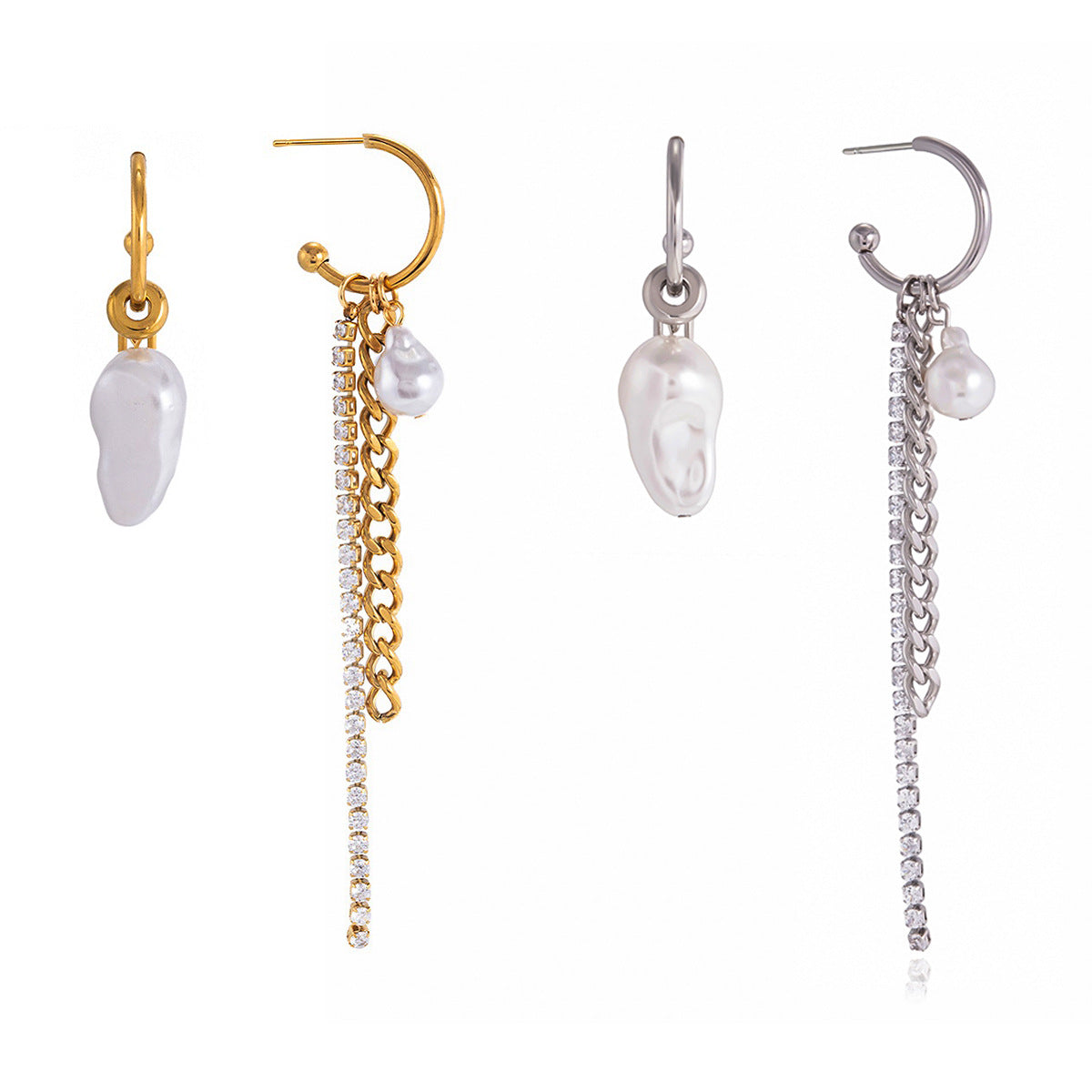 Elegant Geometric Stainless Steel Plated Earrings with Imitation Pearl Tassel for Women