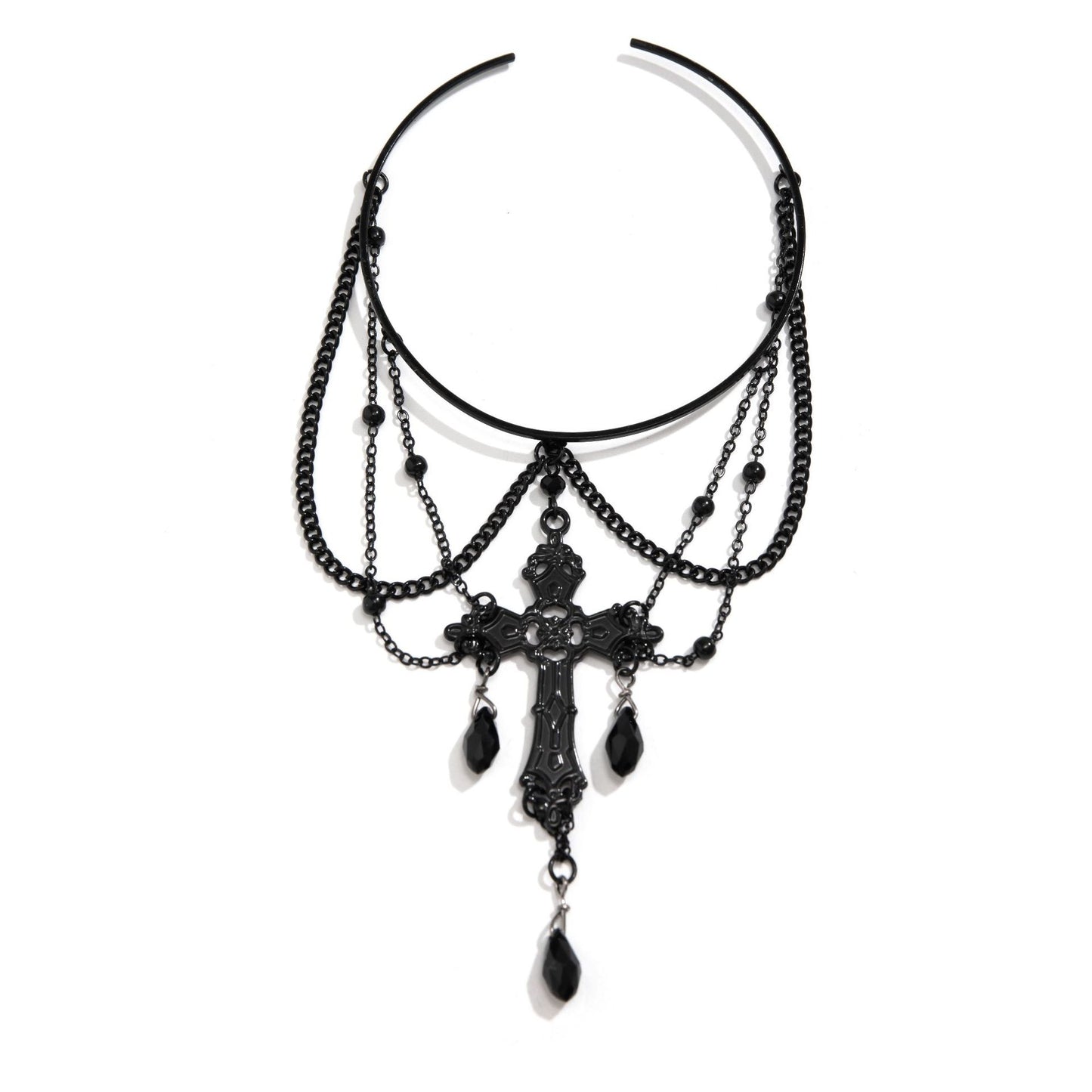 Sweet and Edgy Gothic Cross Pendant Butterfly Chain Multi-Layer Open Cuff Bracelet Leg Chain
