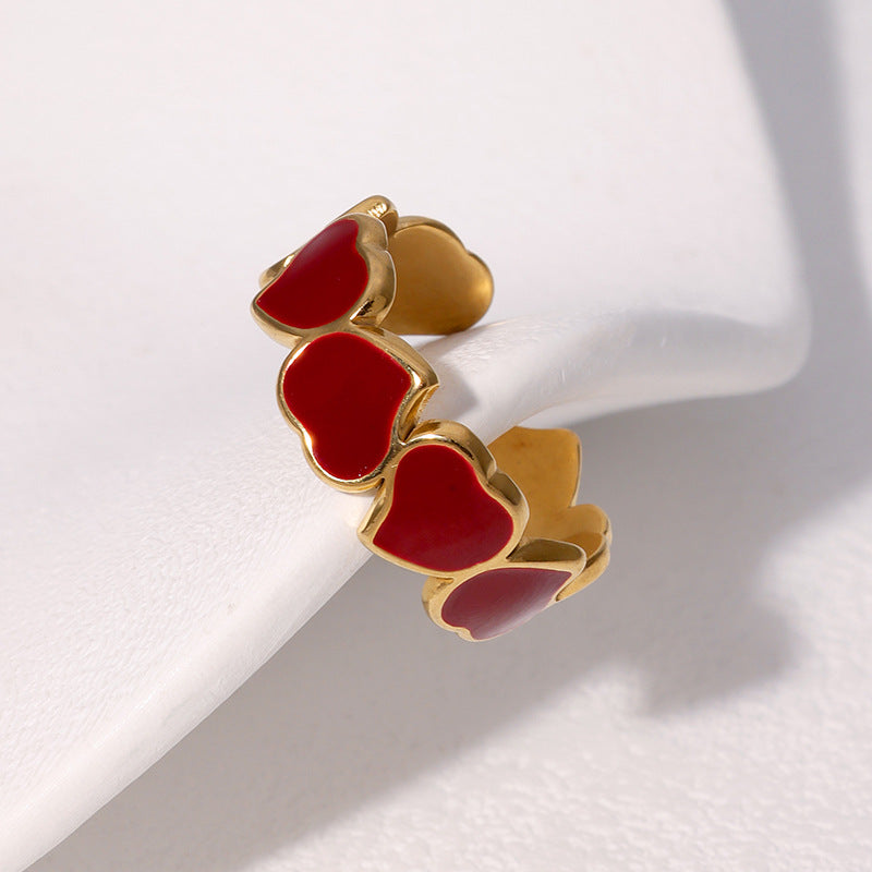 Minimalist Heart-Shaped Titanium Steel Adjustable Ring for Women with Enamel Finish and Hypoallergenic Plating
