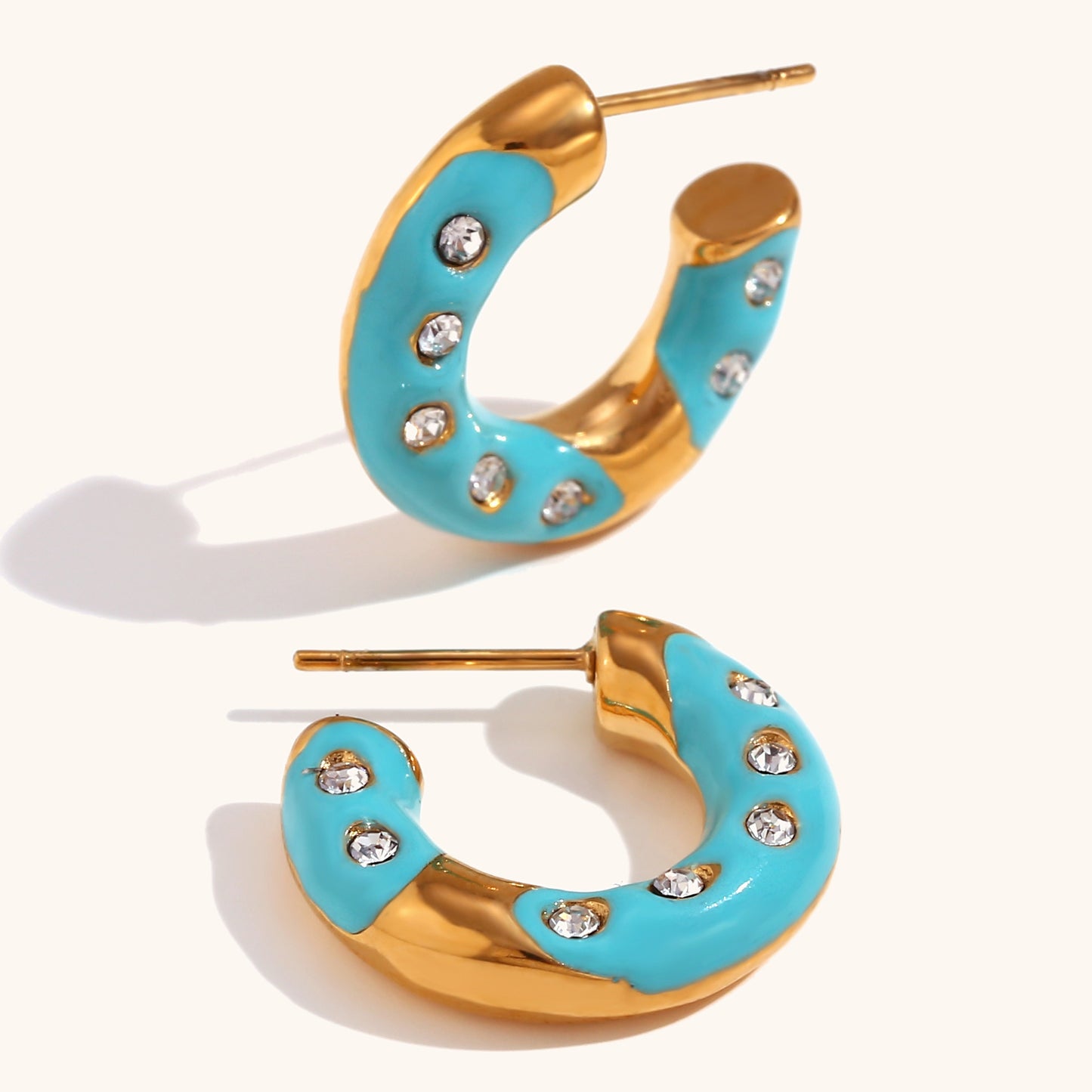 Fashion Geometric Donut Hoop Earrings Stainless Steel 18K Gold Plated Water Wave Enamel for Women