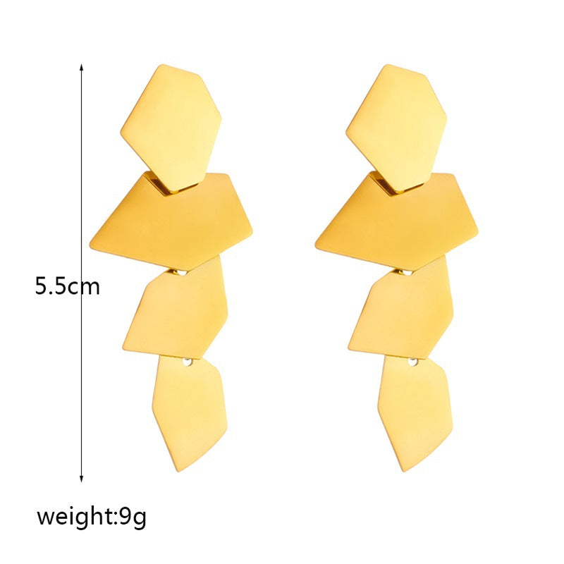 Fashionable Geometric Irregular Square Polished Titanium Steel Pendant Earrings for Women