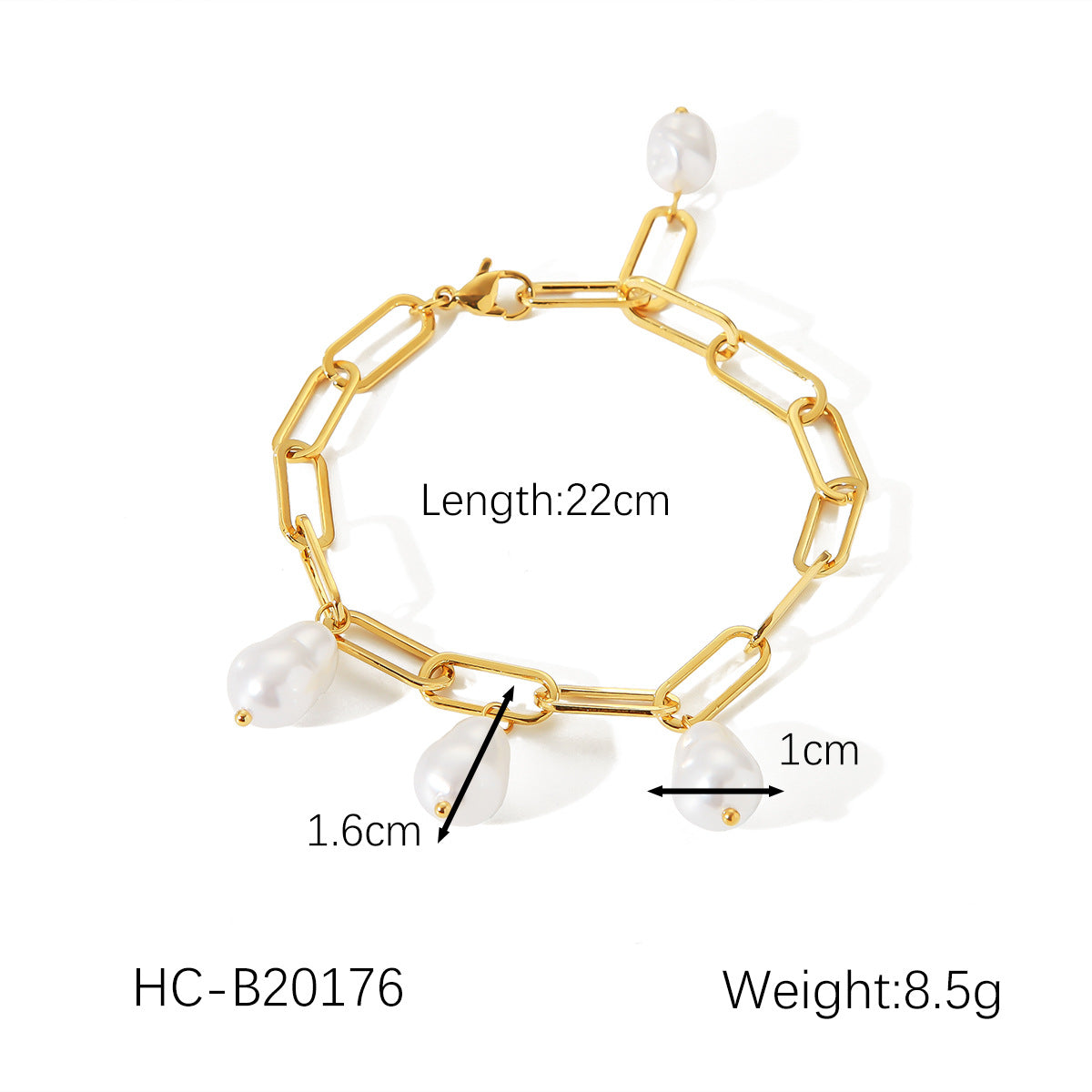 Bracciale con ciondolo a croce geometrico minimalista in acciaio inossidabile con placcatura in oro 18K e accento perla