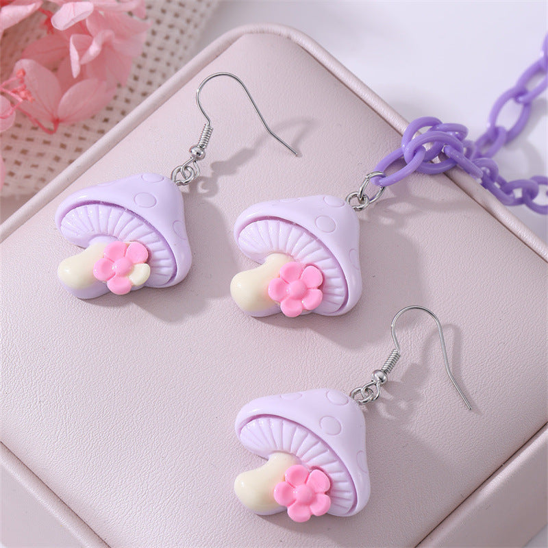 Collar con Colgante de Hongo Floral Hecho a Mano con Diseño de Lazo en Cristal y Aleación para Mujer