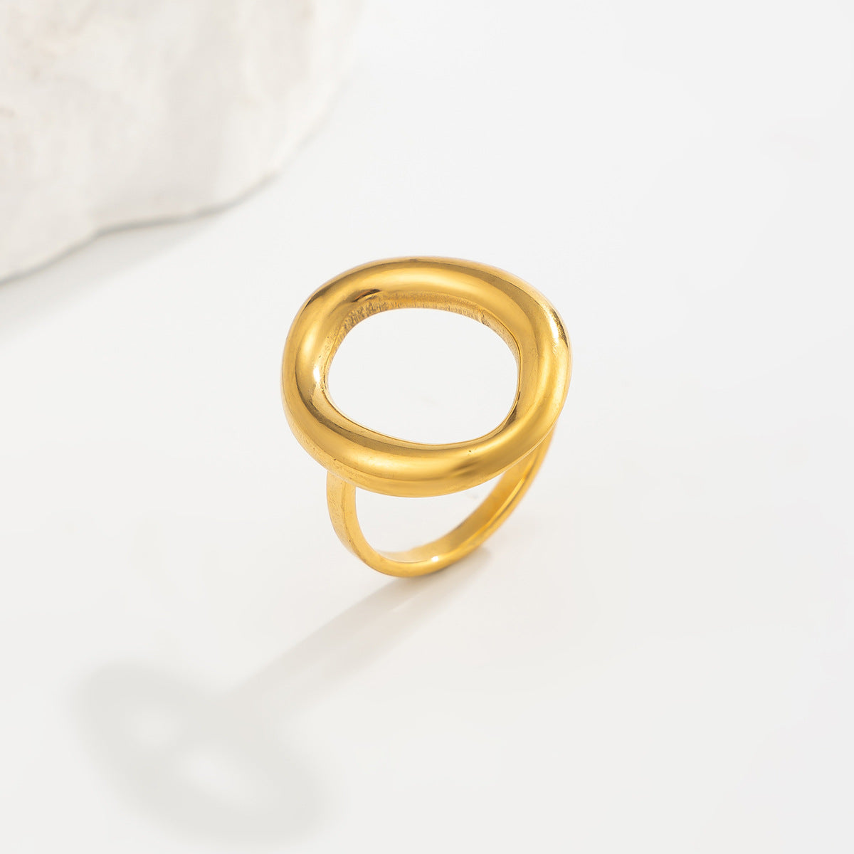 18K PVD Gold Plated Stainless Steel Floral Geometric Open Ring for Women
