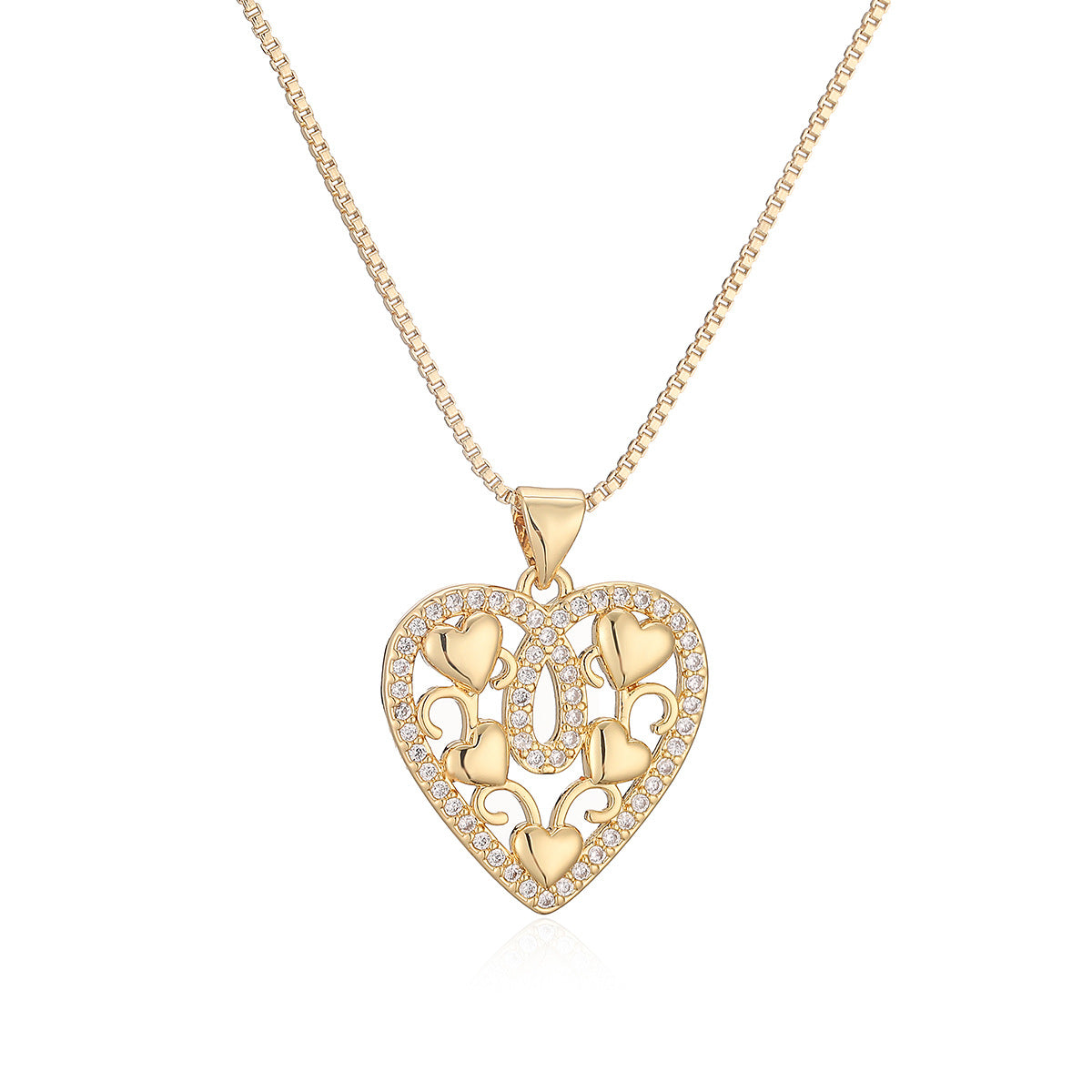 Minimalist Elegant 18K Gold Plated Brass Heart Cubic Zirconia Pendant Necklace for Women
