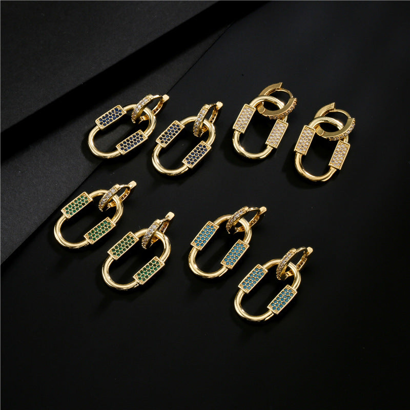 18K Gold Plated Geometric Brass Earrings with Cubic Zirconia for Women