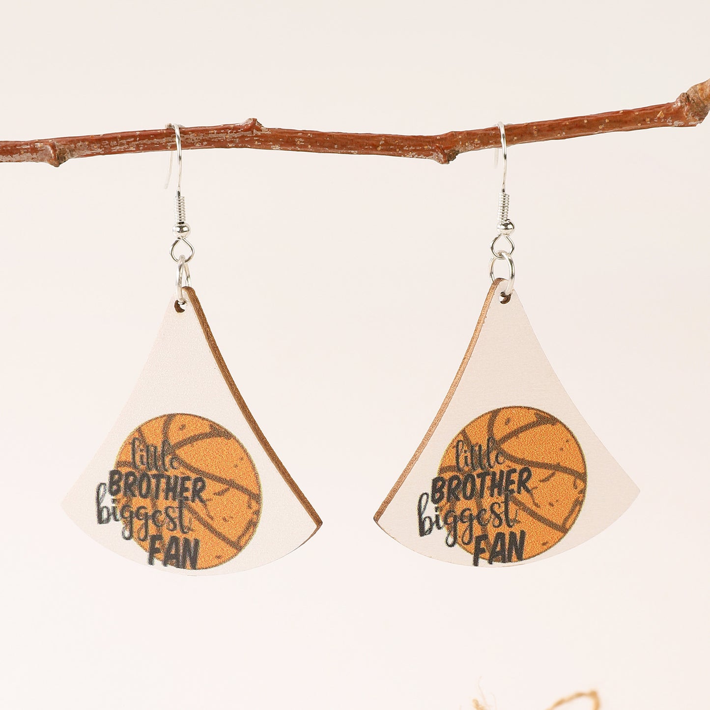Vintage Acrylic Heart Stud Earrings with Sports Ball Print for Women