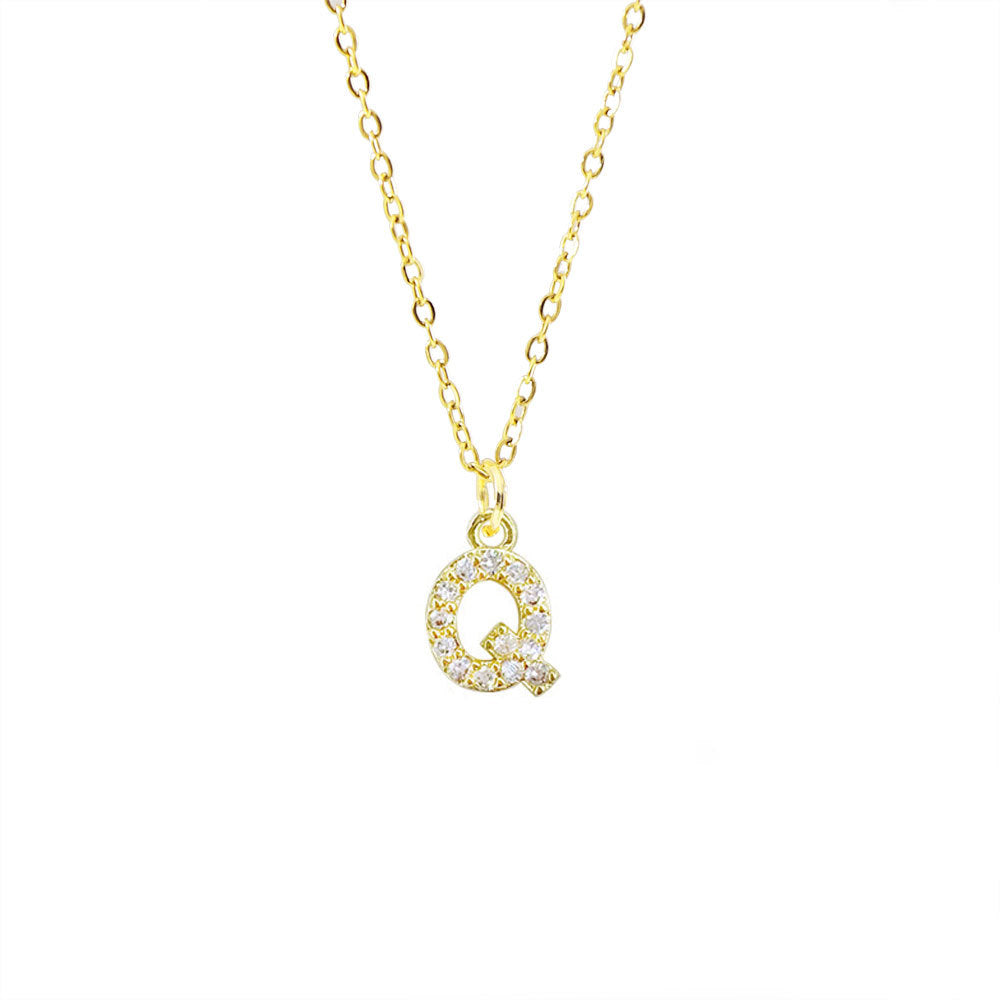 Collar con colgante de cadena de serpiente de oro chapado en acero titanio con forma de letra minimalista para mujer con incrustaciones de circonita cúbica