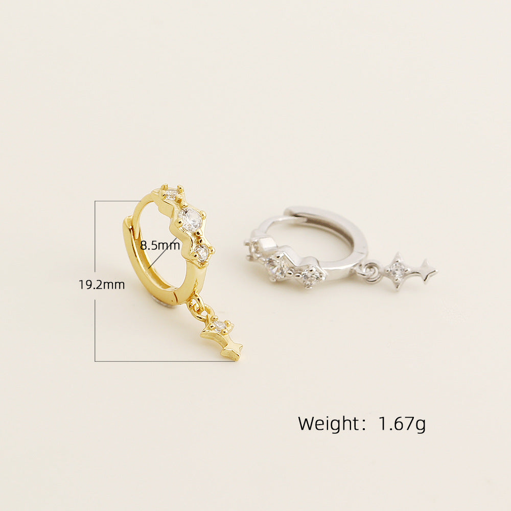 Pendientes de plata de ley S925 geométricos minimalistas con incrustaciones de pedrería para mujer