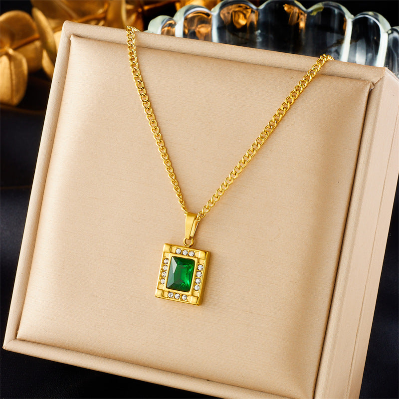 Collar con Colgante de Corazón Geométrico Minimalista Vintage con Incrustaciones de Pedrería Cadena de Acero Inoxidable con Baño de Rodio Longitud Ajustable Joyería de Moda para Mujer