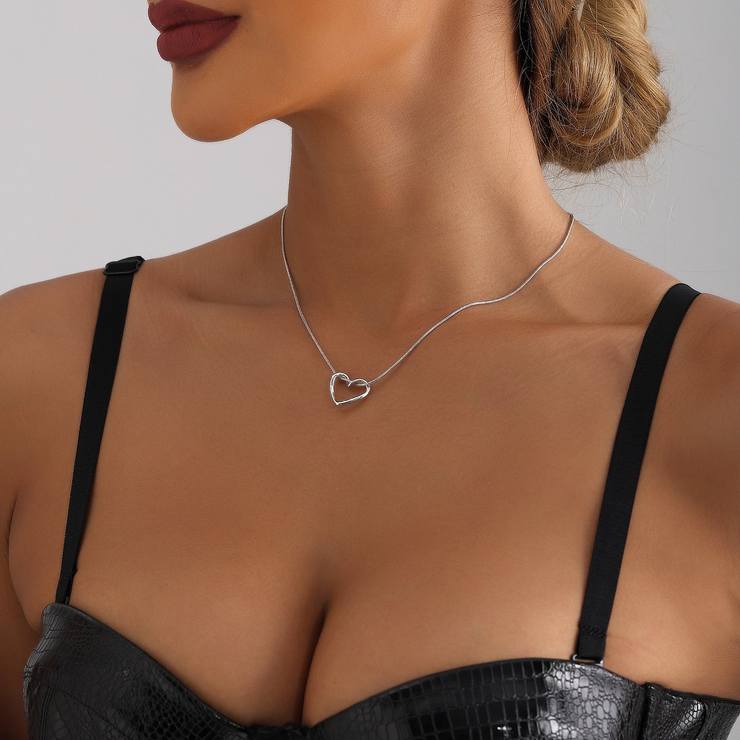 Minimalist Hollow Heart Pendant Necklace in Alloy with Plated Finish on Snake Chain for Women