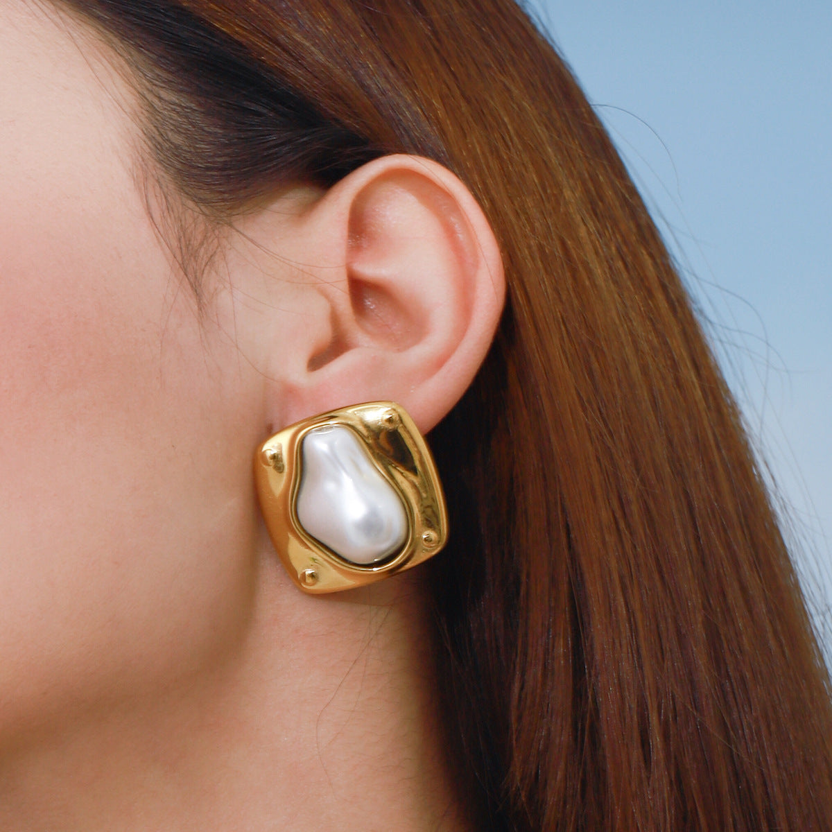 Elegant Geometric Stainless Steel Plated Pearl Earrings for Women
