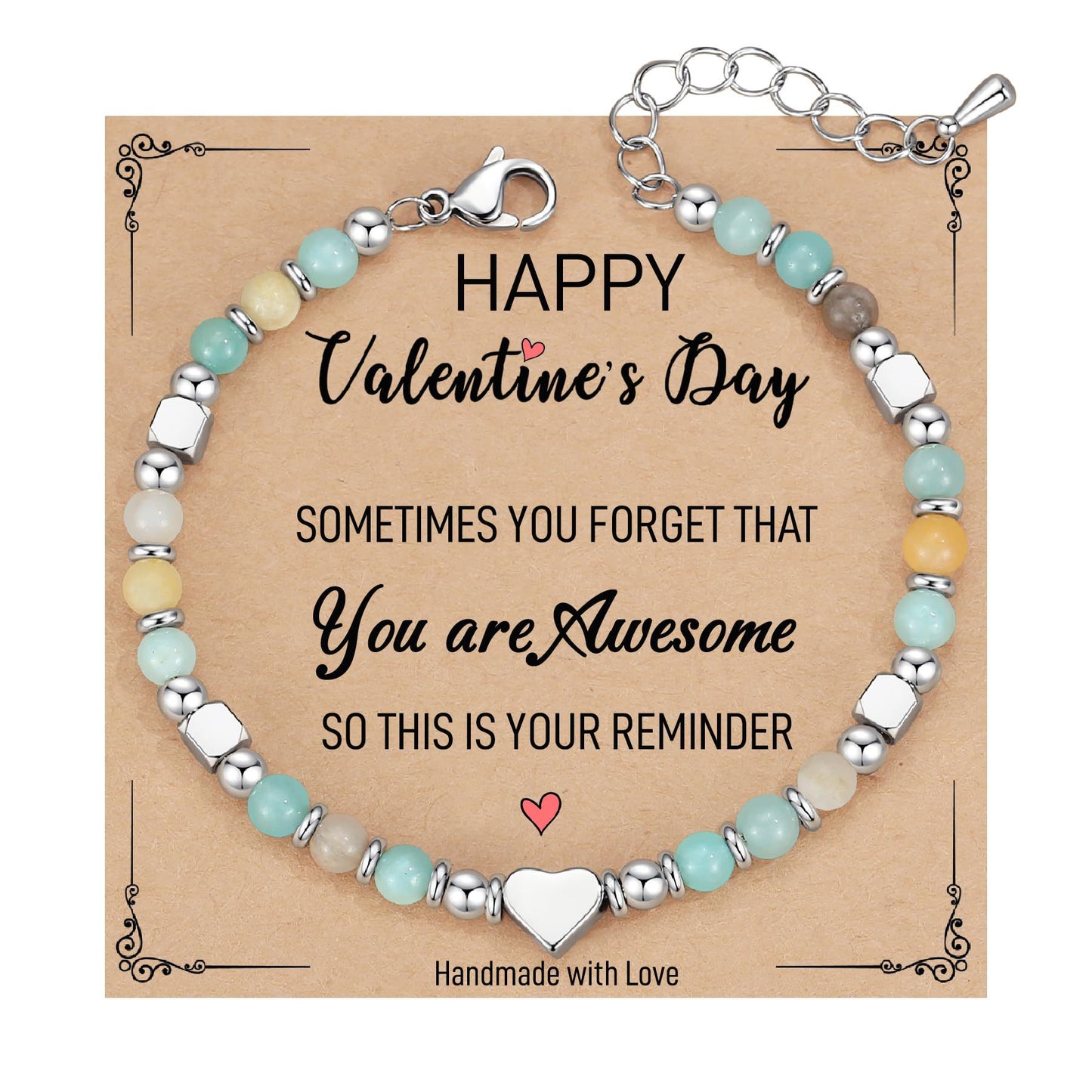Fashion Heart Shaped Crystal Beaded Stainless Steel Bracelet for Women