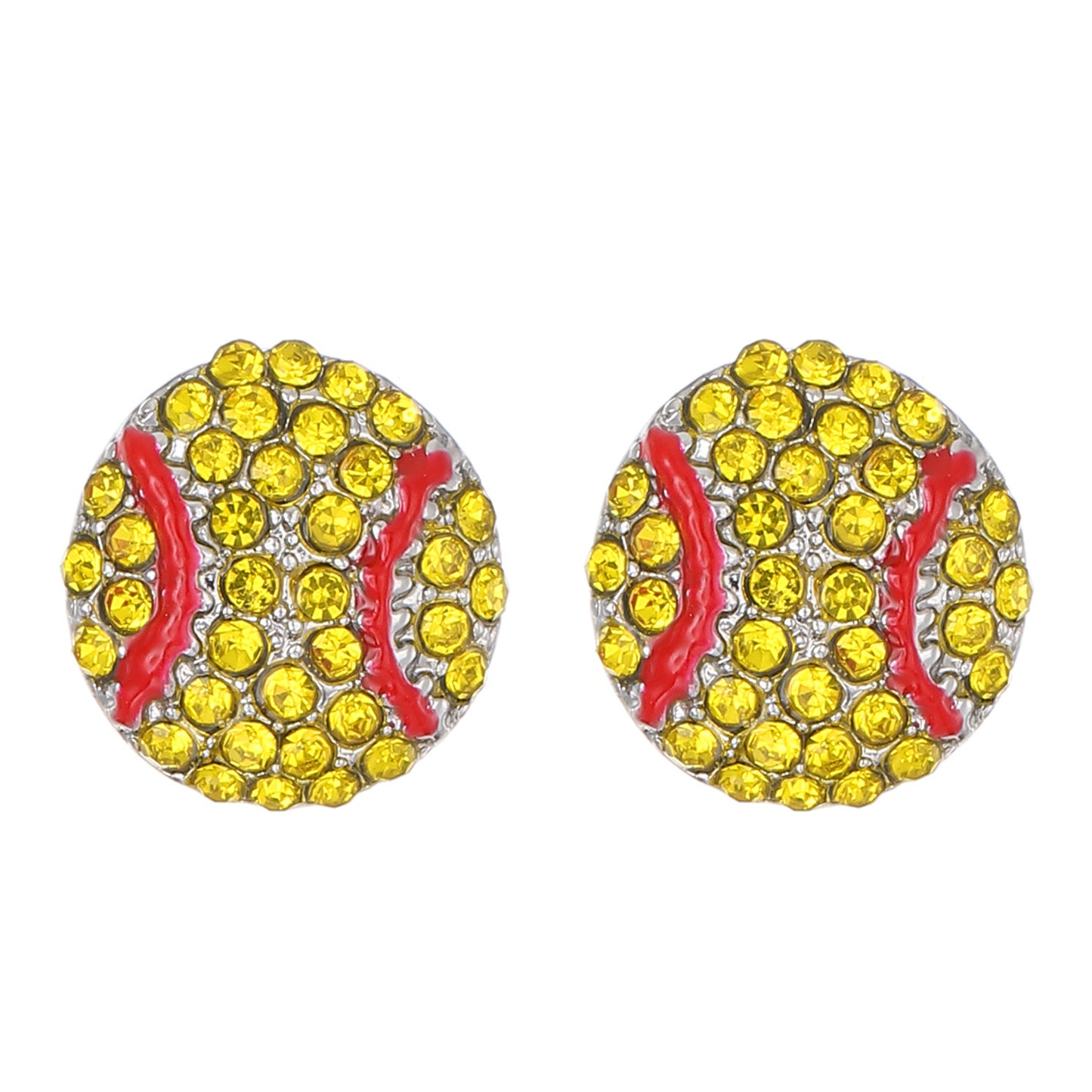 Geometric Round Rhinestone Inlaid Alloy Sports Ball Stud Earrings for Unisex