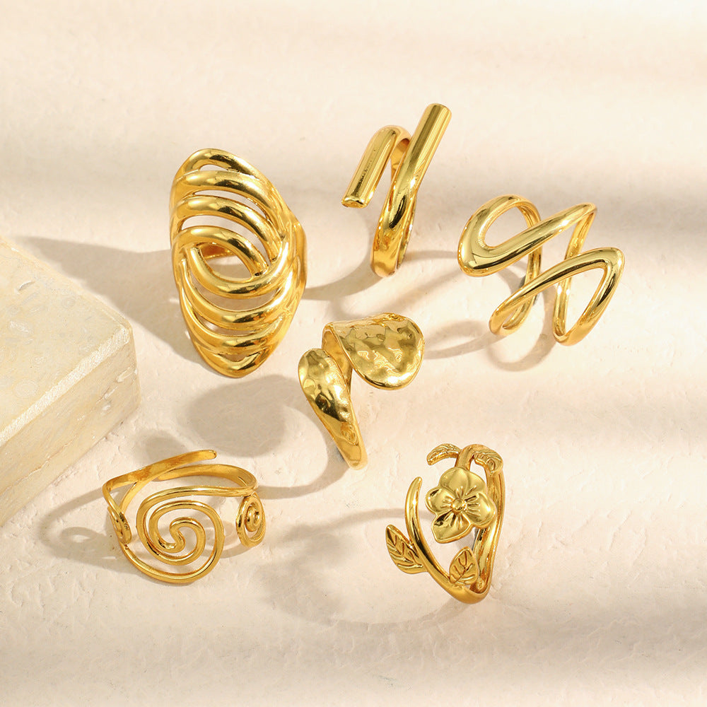 Anillo minimalista de acero inoxidable con forma de línea y baño de oro de 18K para mujer