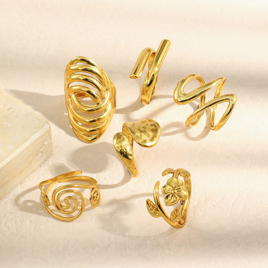 Minimalist Line-Shaped Stainless Steel Ring with 18K Gold Plating for Women