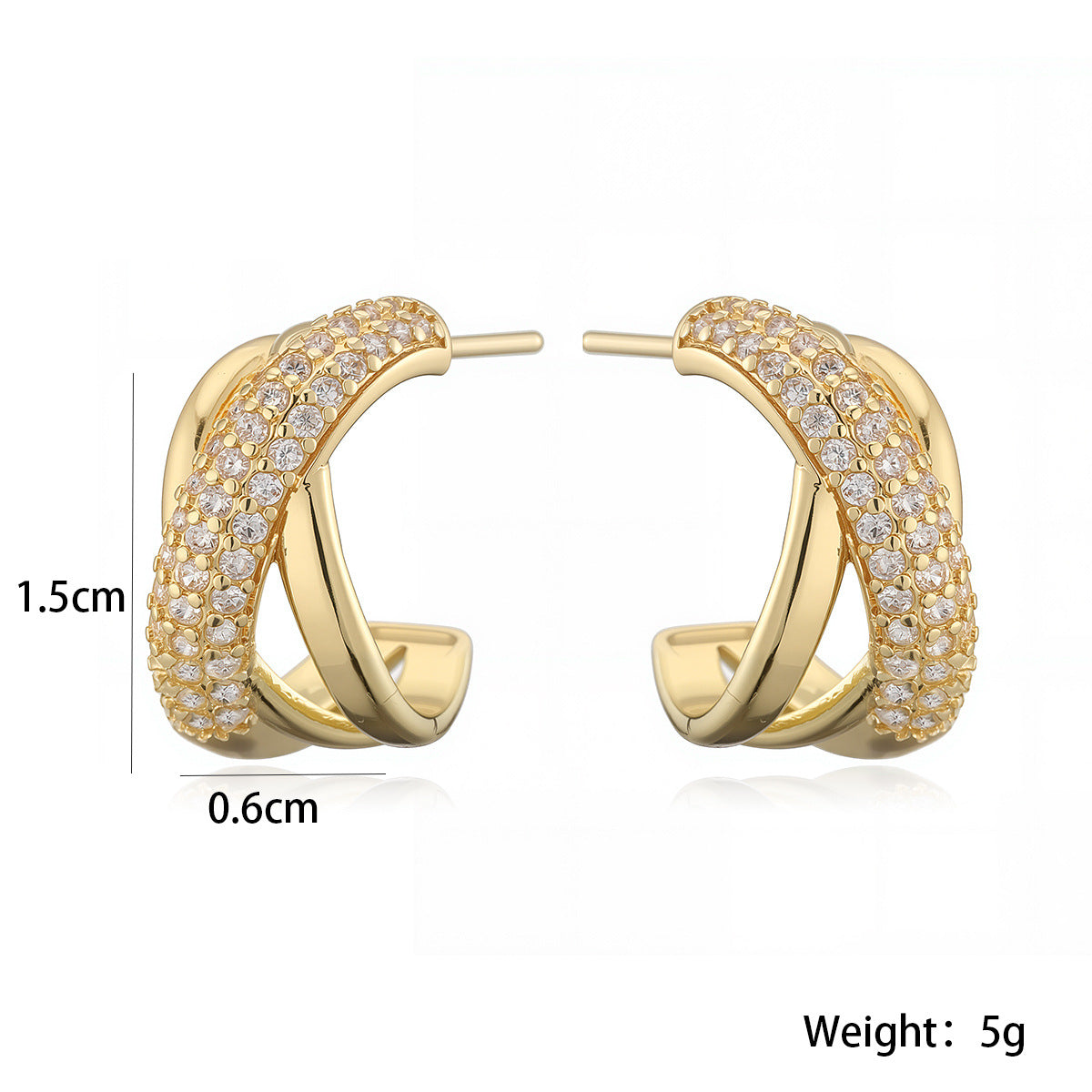 Minimalist Luxe Irregular Geometric C-Shaped Copper Earrings for Women with Micro-Pave Setting