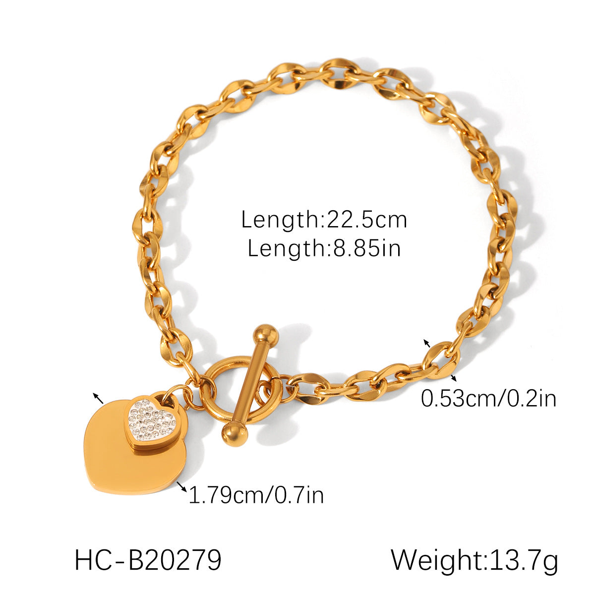 Ins Style Heart-Shaped Stainless Steel Bracelet with Plated Finish for Women