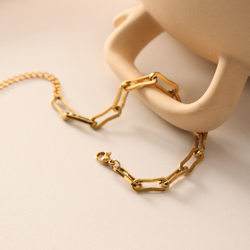 Punk Style Adjustable U-Shaped Geometric Bracelet for Women and Men Made of 316 Stainless Steel with 18K Gold Plating