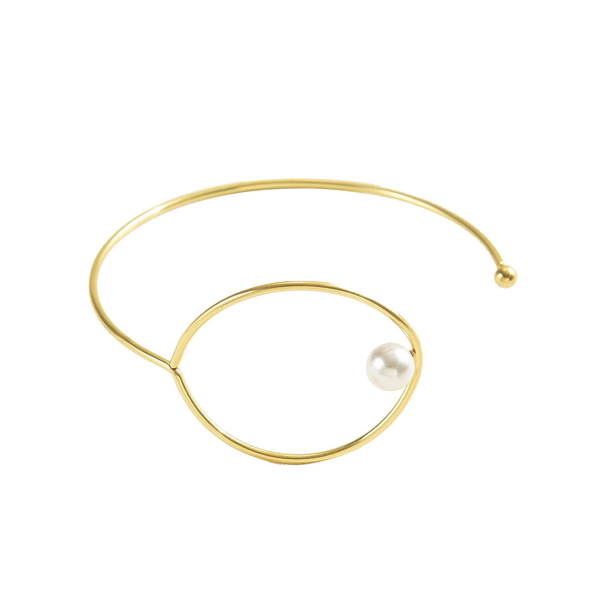 Pulsera Redonda Geométrica Minimalista para Mujer Hecha de Aleación de Zinc con Incrustaciones de Perlas y Diseño Hueco