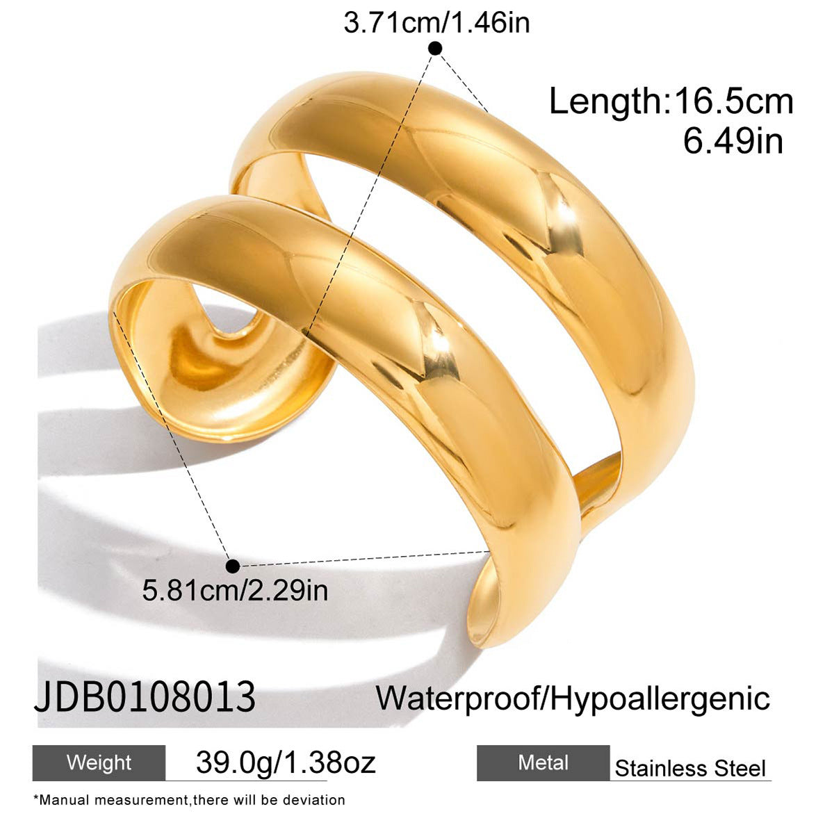 Pulsera Minimalista Geométrica de Doble Capa de Acero de Titanio con Chapado en Oro e Incrustaciones de Resina para Mujer