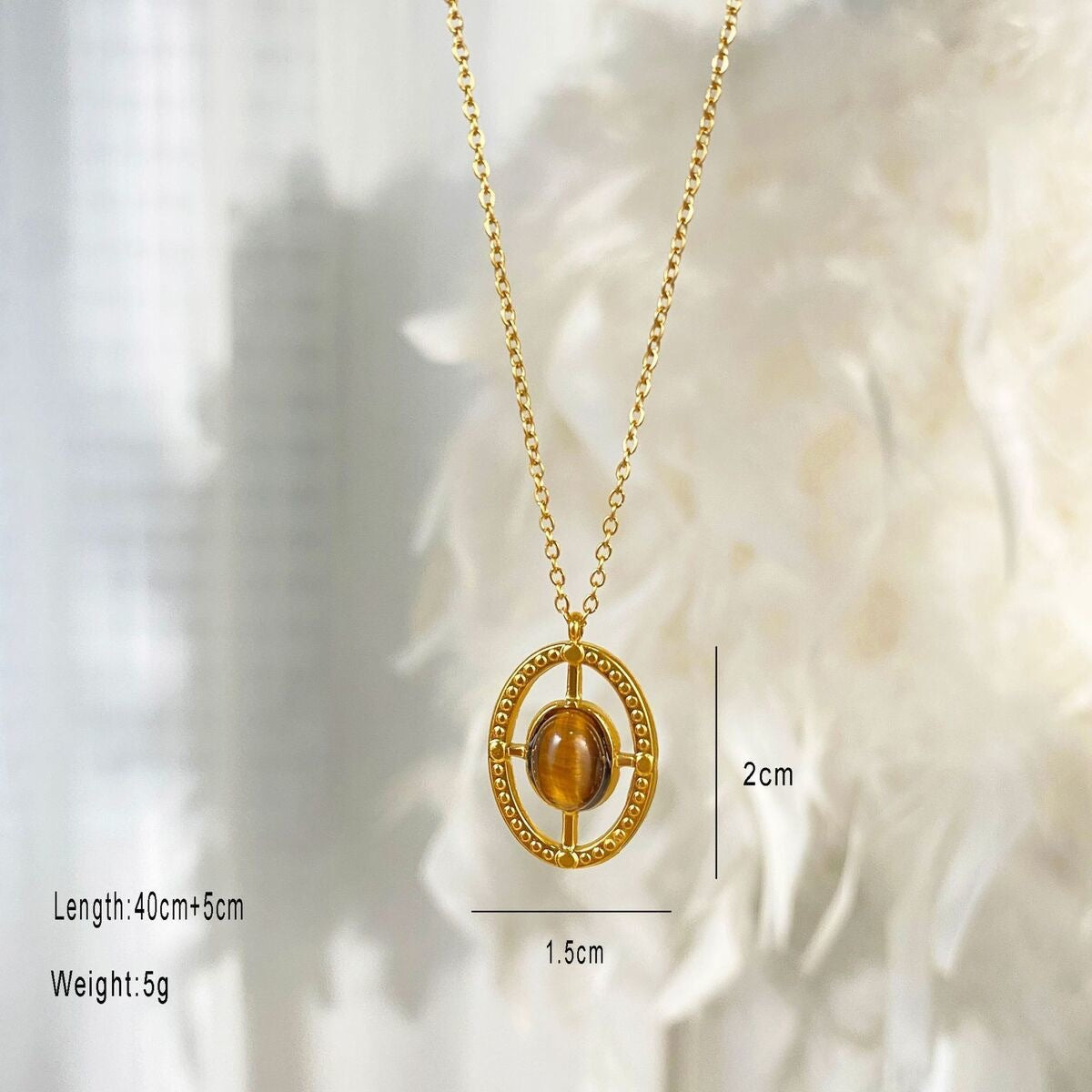 Vintage Geometric Heart Tiger's Eye Titanium Steel Necklace Plated