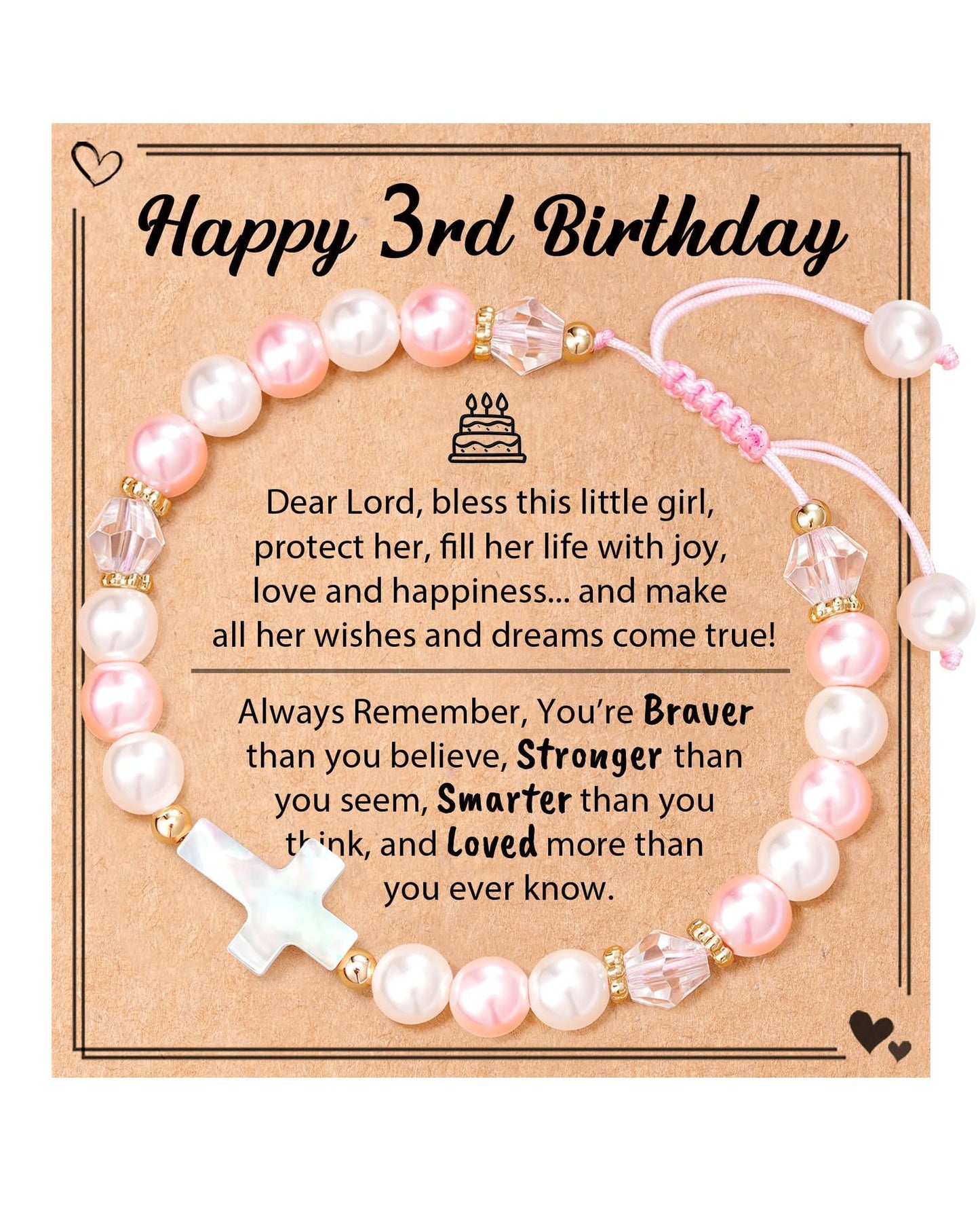 Sweet Cross Artificial Pearl Woven Bracelet Adjustable Pink White Gift for Girls
