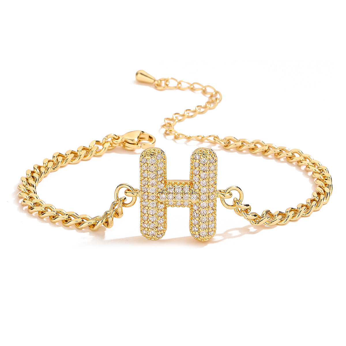 Minimalist Hip-hop 18K Gold Plated Letter Cubic Zirconia Bracelet for Women