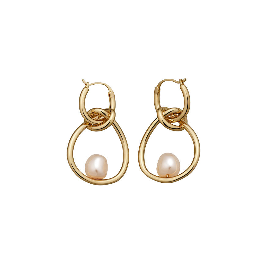 Orecchini a perno con perla irregolare minimalista e design geometrico, perni in acciaio galvanizzato, gioielli da donna stile lussuoso