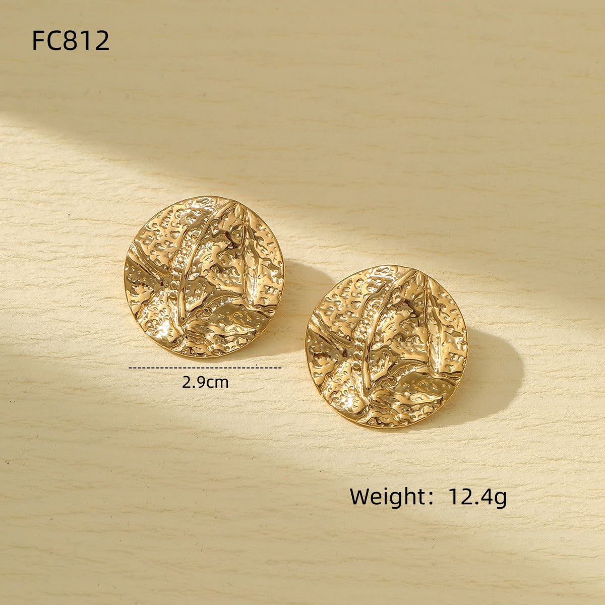 Pendientes de tuerca de acero de titanio texturizado irregular geométrico minimalista para mujer con acabado mate tipo roca y superficie galvanizada