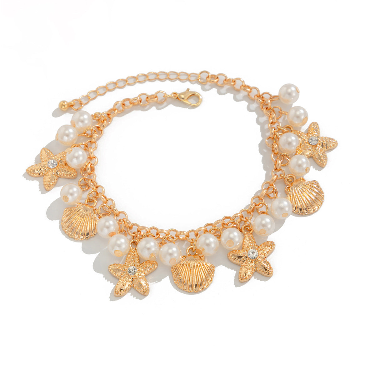 Cavigliera da donna stile bohémien a forma di stella con catena in lega e perle sintetiche