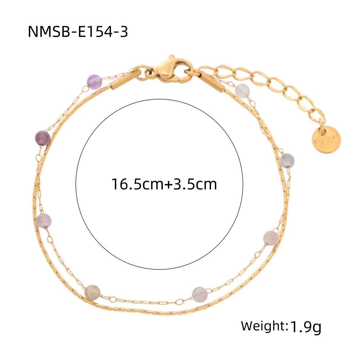 Bracciale doppio strato in acciaio al titanio con forme geometriche, stile OL alla moda, con perline di granato naturale e finitura placcata oro 18K per donna