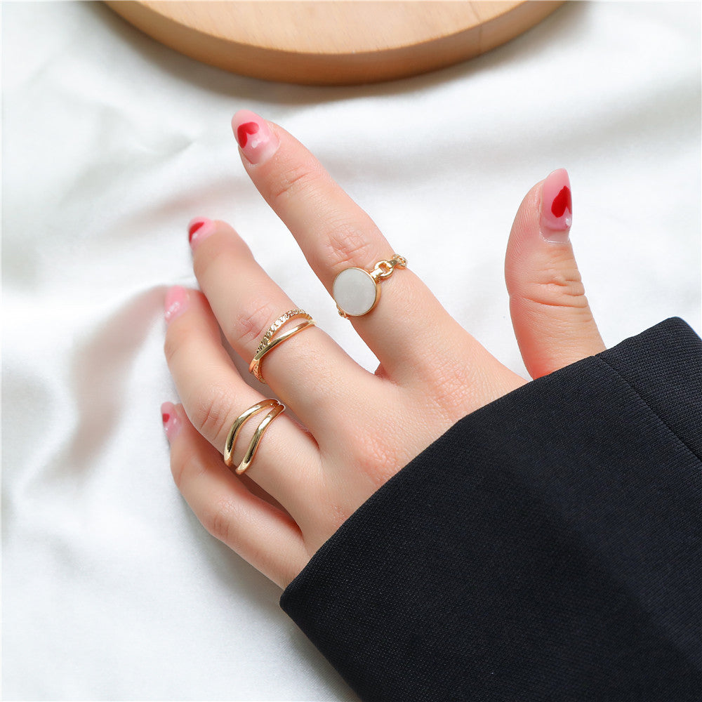 Minimalist Geometric Round Plated Alloy Ring Set for Women