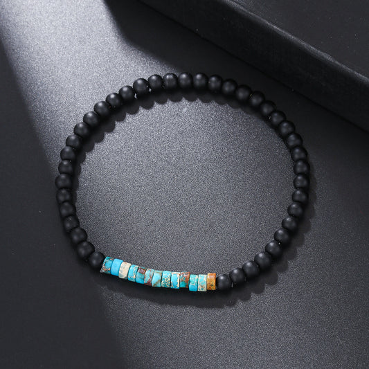 Round Turquoise and Agate Beaded Bracelet