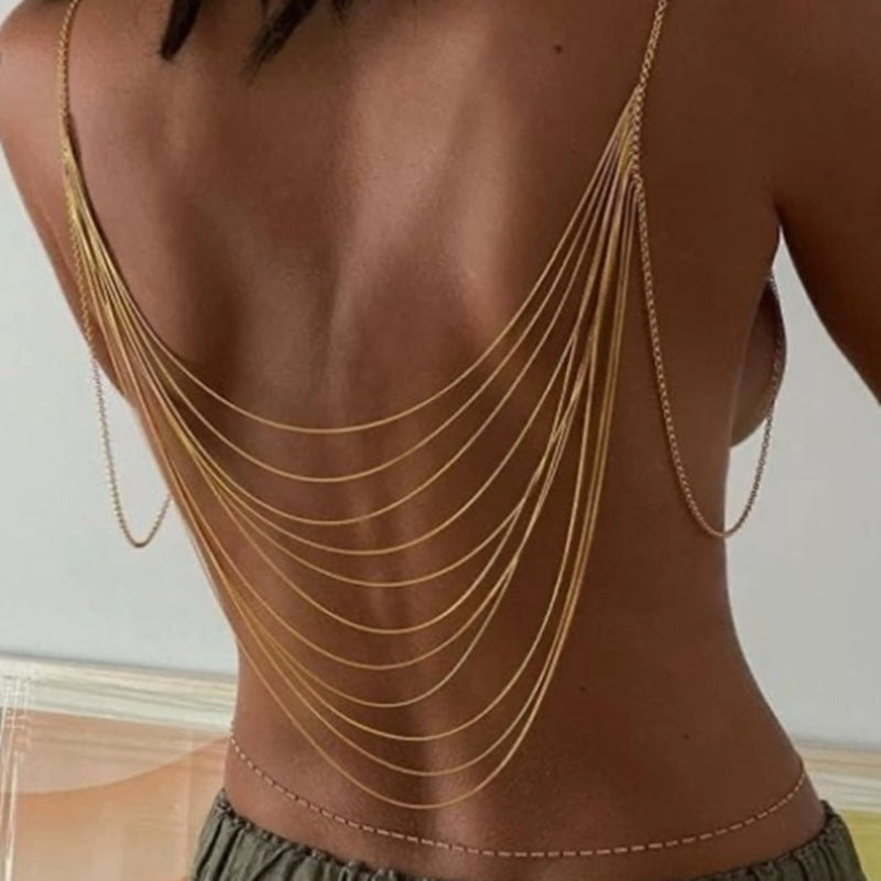 Minimalist Brass Plated Snake Chain Body Chain with Tassel for Women