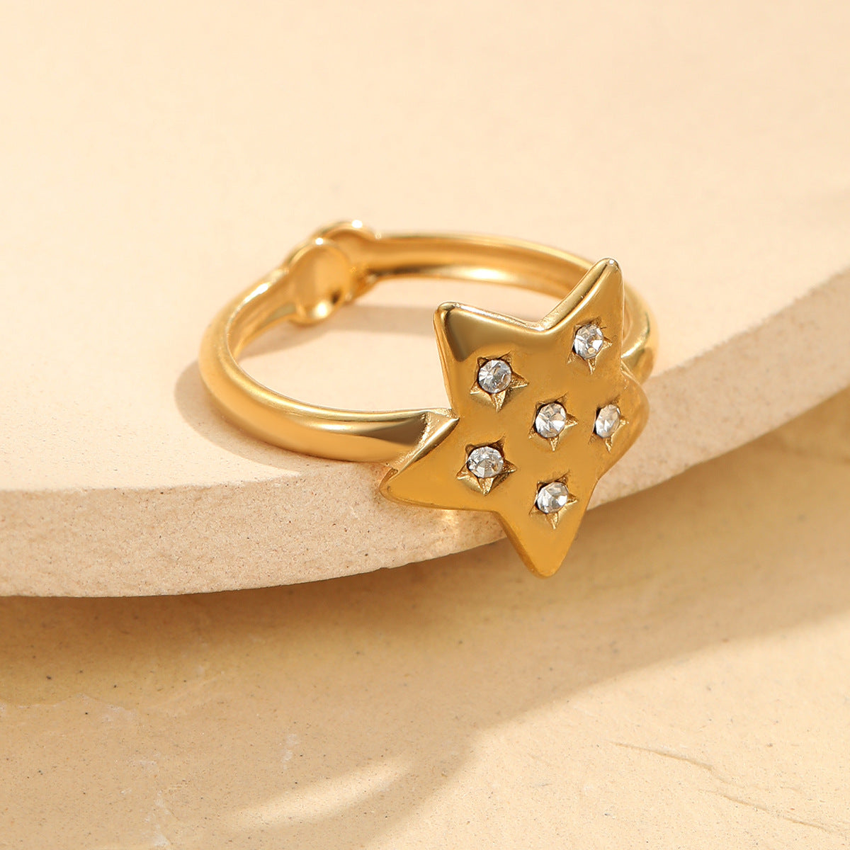 Anillo de Lujo Geométrico de Acero Inoxidable con Baño de Oro de 18K Ajustable Accesorio de Moda para Mujer